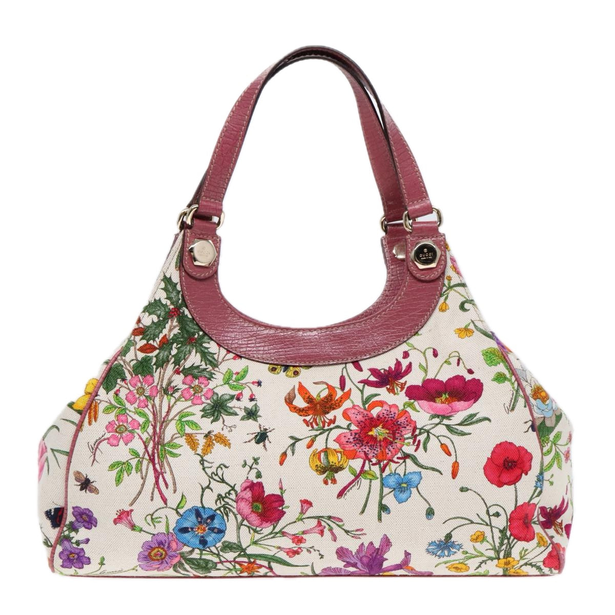 GUCCI Flora Hand Bag Canvas Outlet Multicolor Gold 231820 Auth yk15201