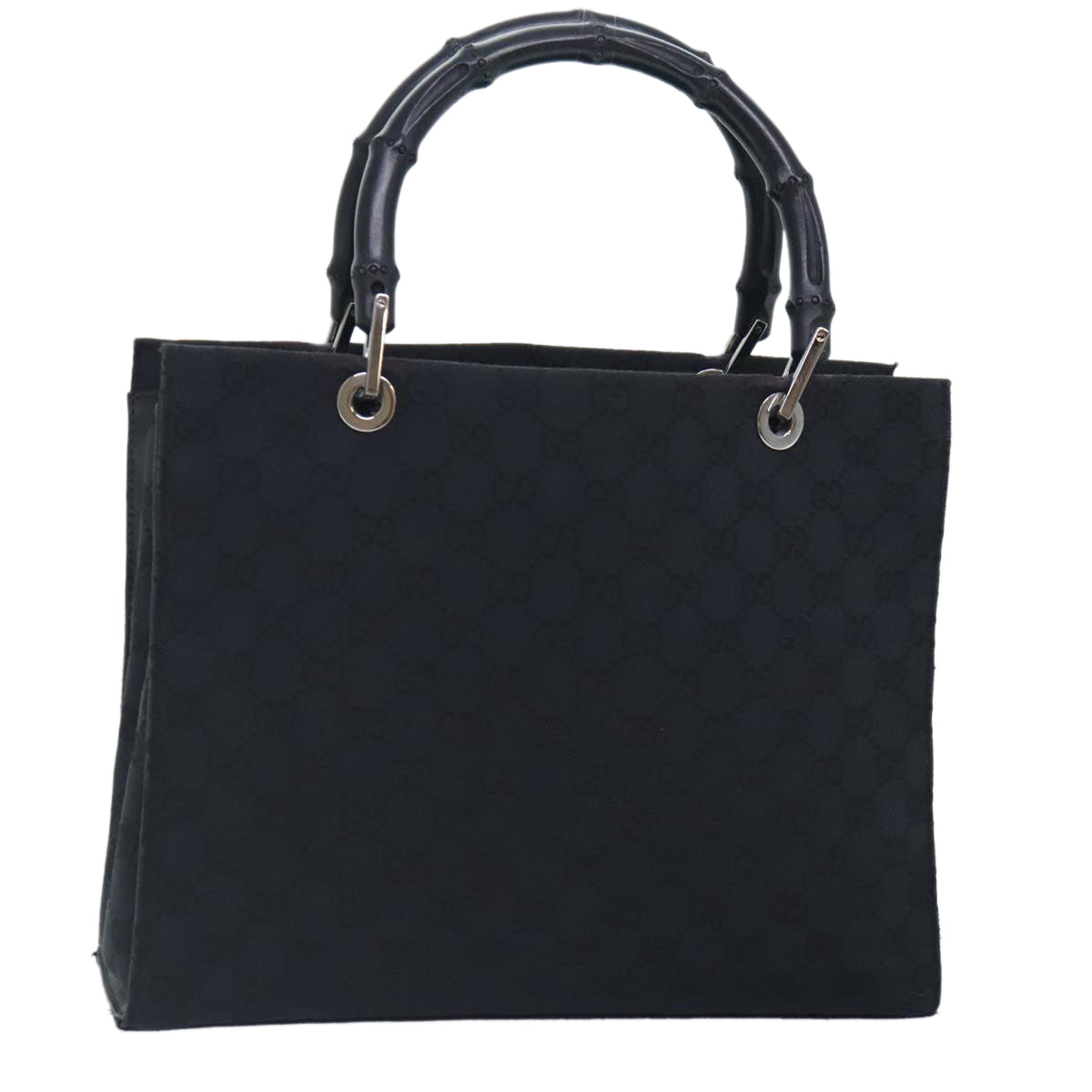 GUCCI GG Canvas Bamboo Hand Bag Black Silver 002 1016 Auth yk15210