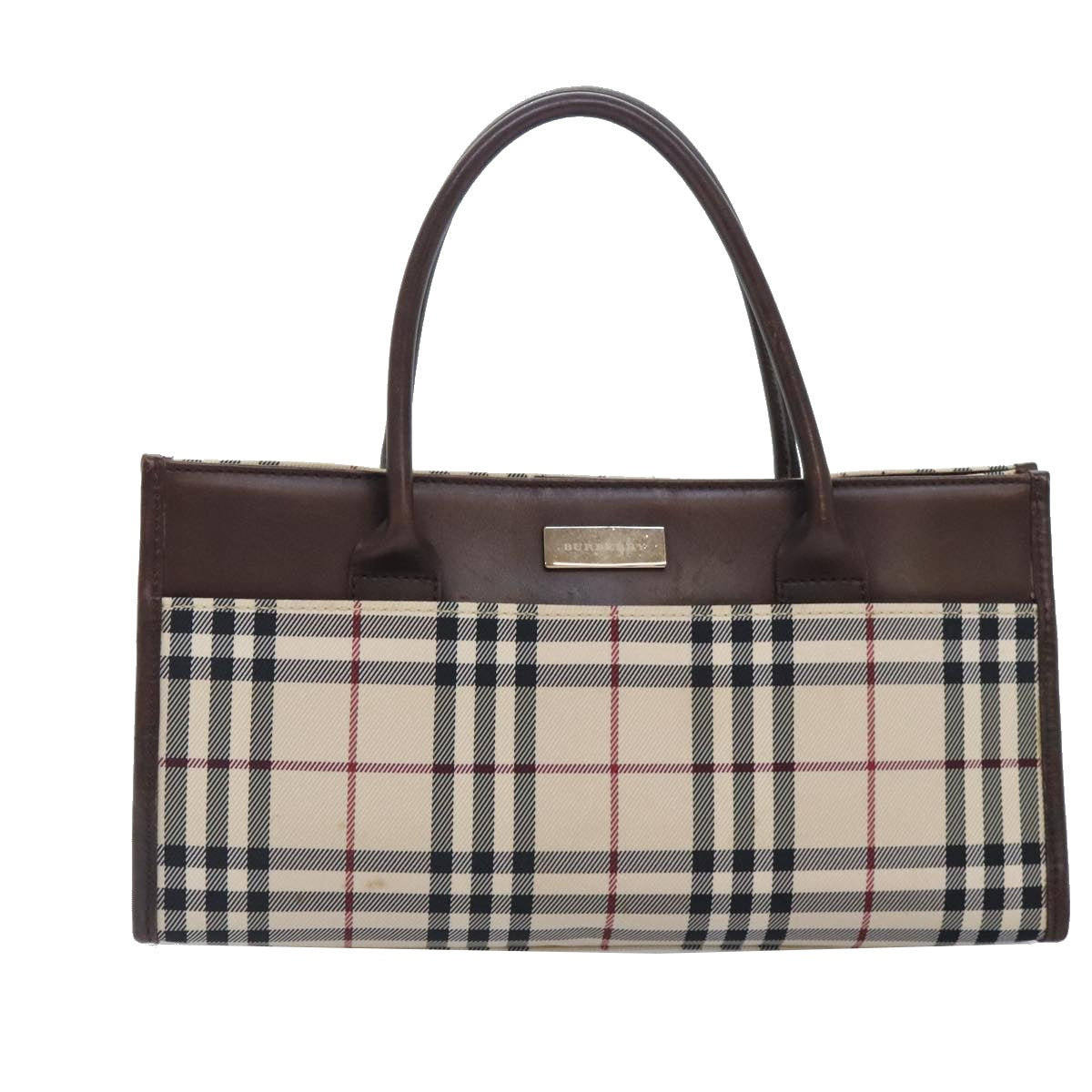 BURBERRY Nova Check Hand Bag Canvas Leather Beige Brown Silver Auth yk15211 - 0