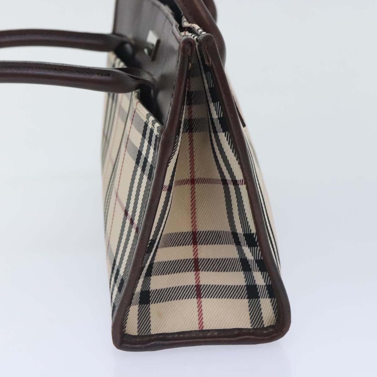 BURBERRY Nova Check Hand Bag Canvas Leather Beige Brown Silver Auth yk15211