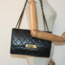 CHANEL Matelasse  COCO Mark Chain Bag Lamb Skin Black Gold CC Auth yk15214AV-25