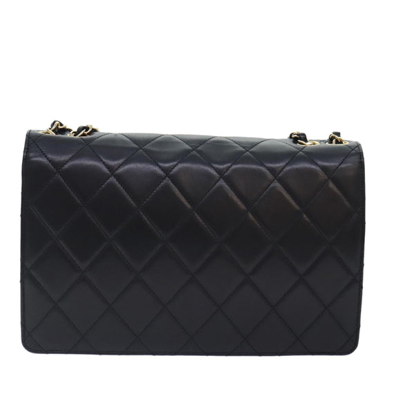 CHANEL Matelasse  COCO Mark Chain Bag Lamb Skin Black Gold CC Auth yk15214AV