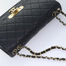 CHANEL Matelasse  COCO Mark Chain Bag Lamb Skin Black Gold CC Auth yk15214AV-6