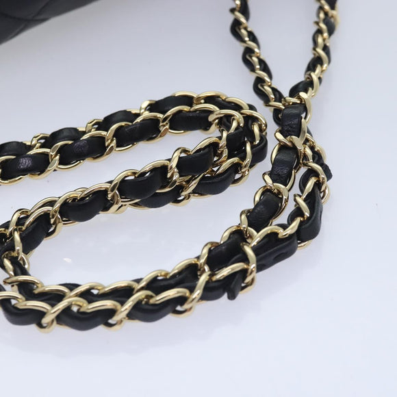 CHANEL Matelasse  COCO Mark Chain Bag Lamb Skin Black Gold CC Auth yk15214AV