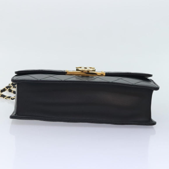 CHANEL Matelasse  COCO Mark Chain Bag Lamb Skin Black Gold CC Auth yk15214AV
