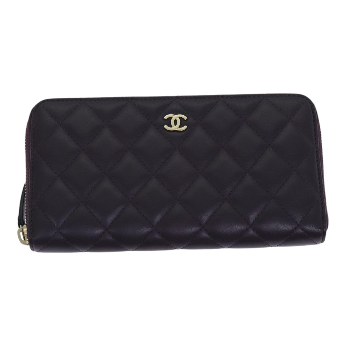 CHANEL Matelasse Long Wallet Lamb Skin Purple Gold CC Auth yk15217