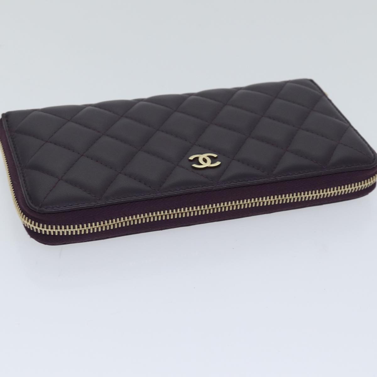 CHANEL Matelasse Long Wallet Lamb Skin Purple Gold CC Auth yk15217