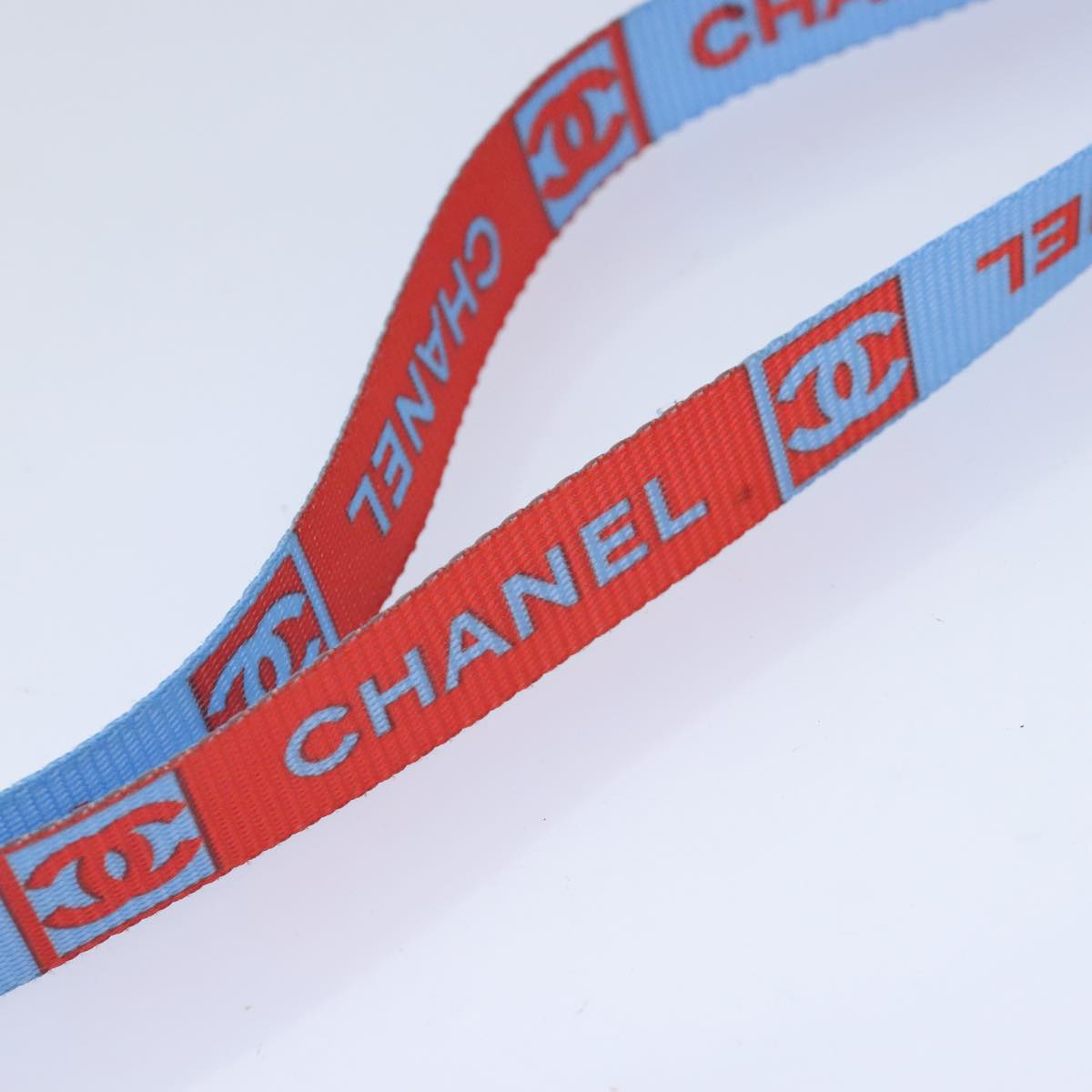 CHANEL Neck Strap Nylon Blue Silver CC Auth yk15223