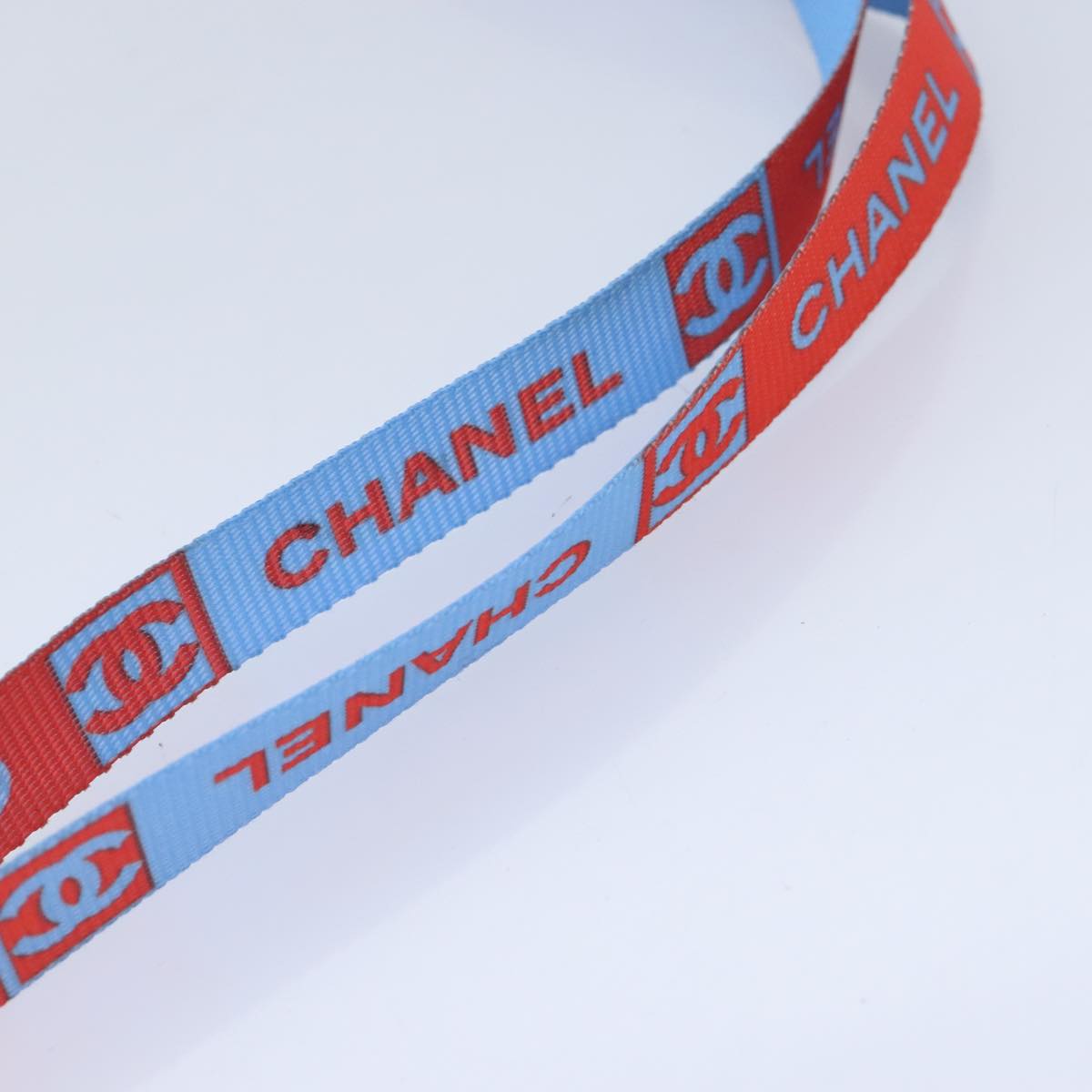 CHANEL Neck Strap Nylon Blue Silver CC Auth yk15223