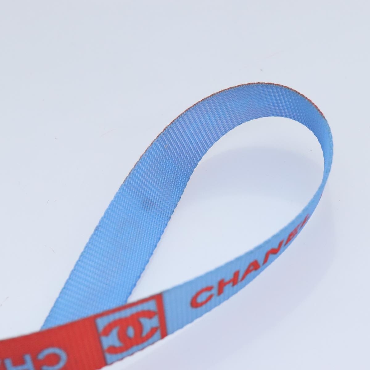 CHANEL Neck Strap Nylon Blue Silver CC Auth yk15223