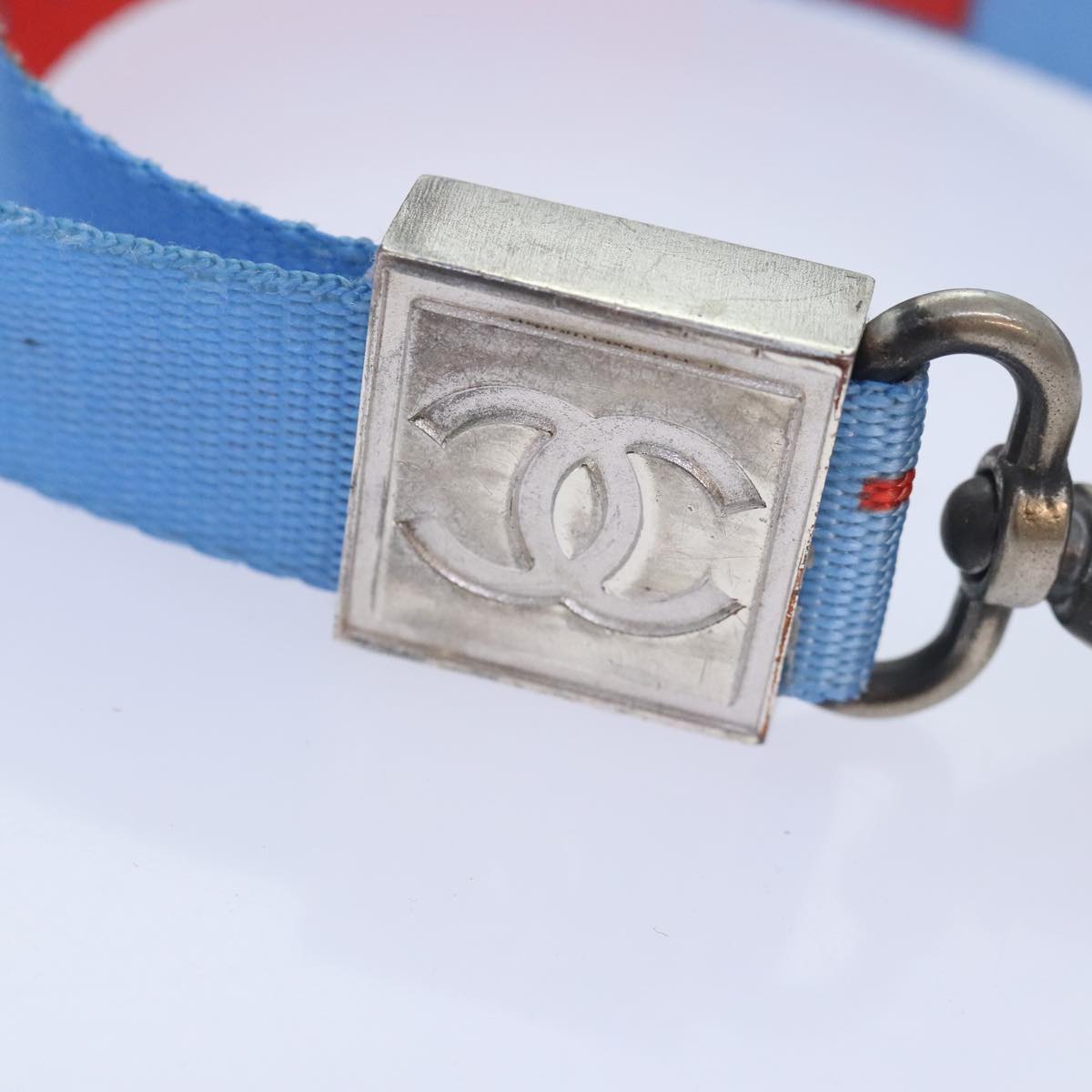 CHANEL Neck Strap Nylon Blue Silver CC Auth yk15223