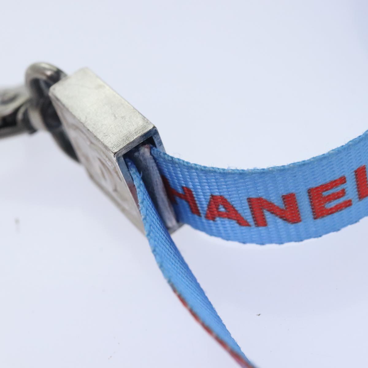 CHANEL Neck Strap Nylon Blue Silver CC Auth yk15223