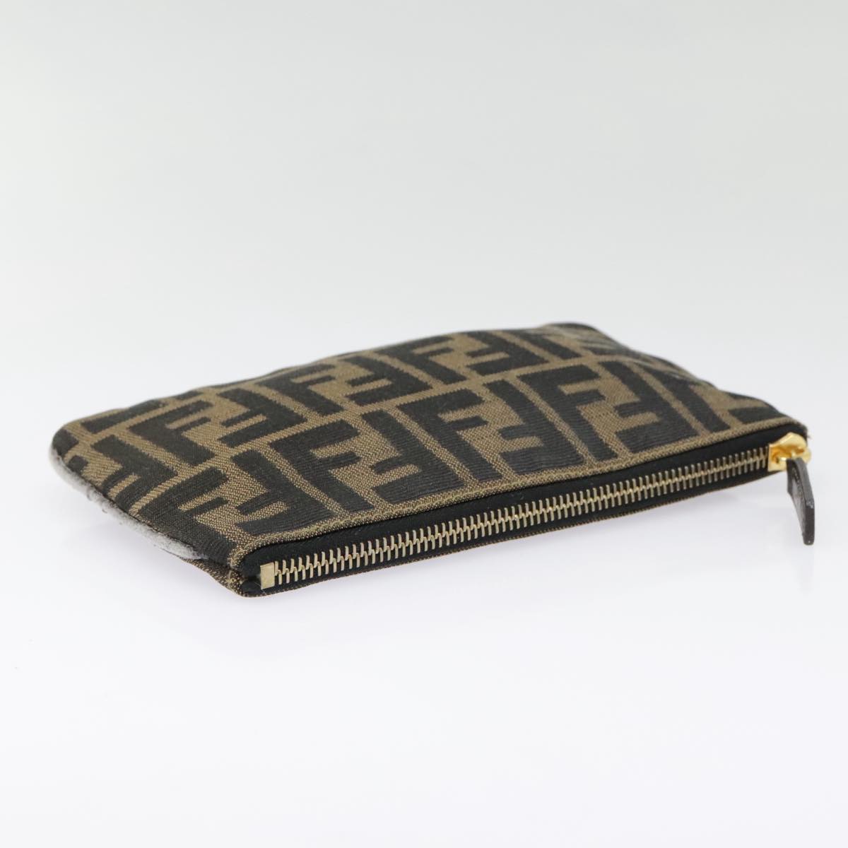 FENDI Zucca Canvas Pouch Black Gold Brown Auth yk15224