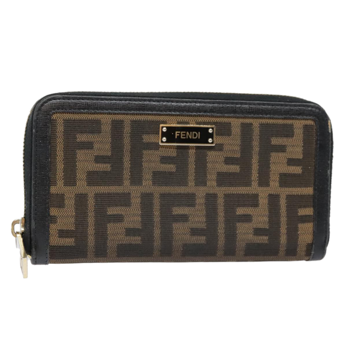 FENDI Zucca Canvas Wallet Black Brown gold Auth yk15225