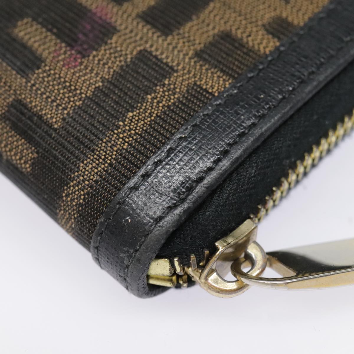 FENDI Zucca Canvas Wallet Black Brown gold Auth yk15225