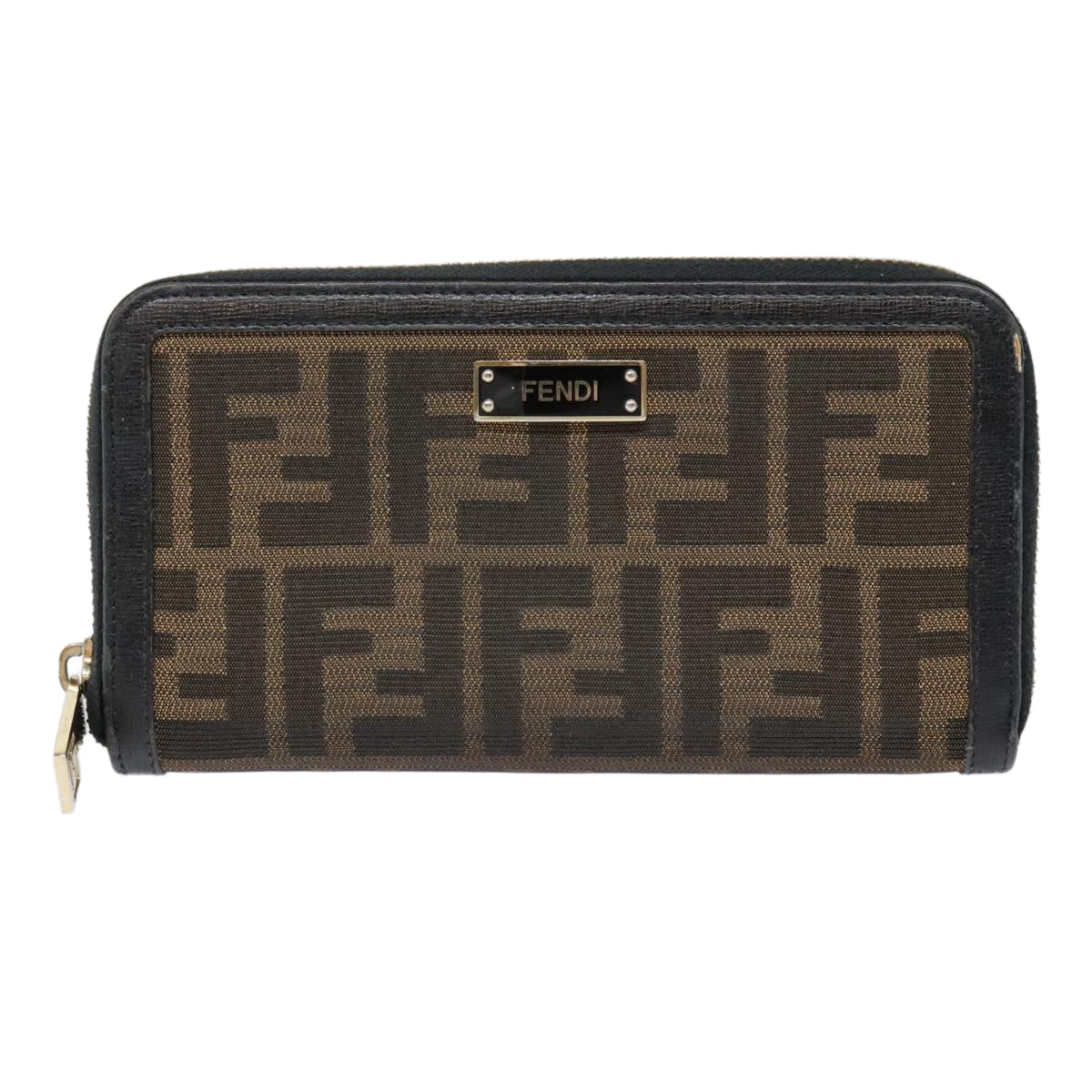 FENDI Zucca Canvas Wallet Black Brown gold Auth yk15225 - 0