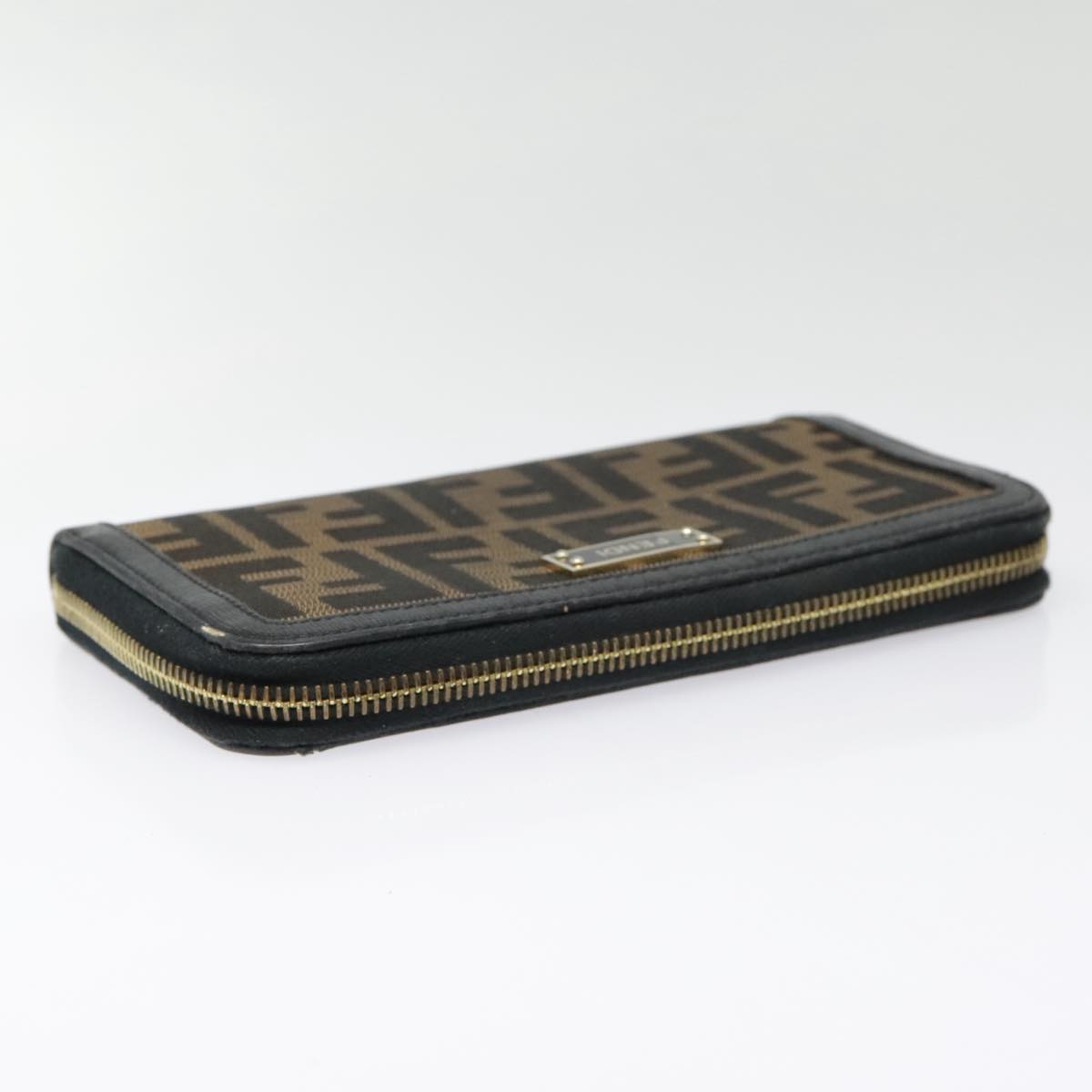 FENDI Zucca Canvas Wallet Black Brown gold Auth yk15225