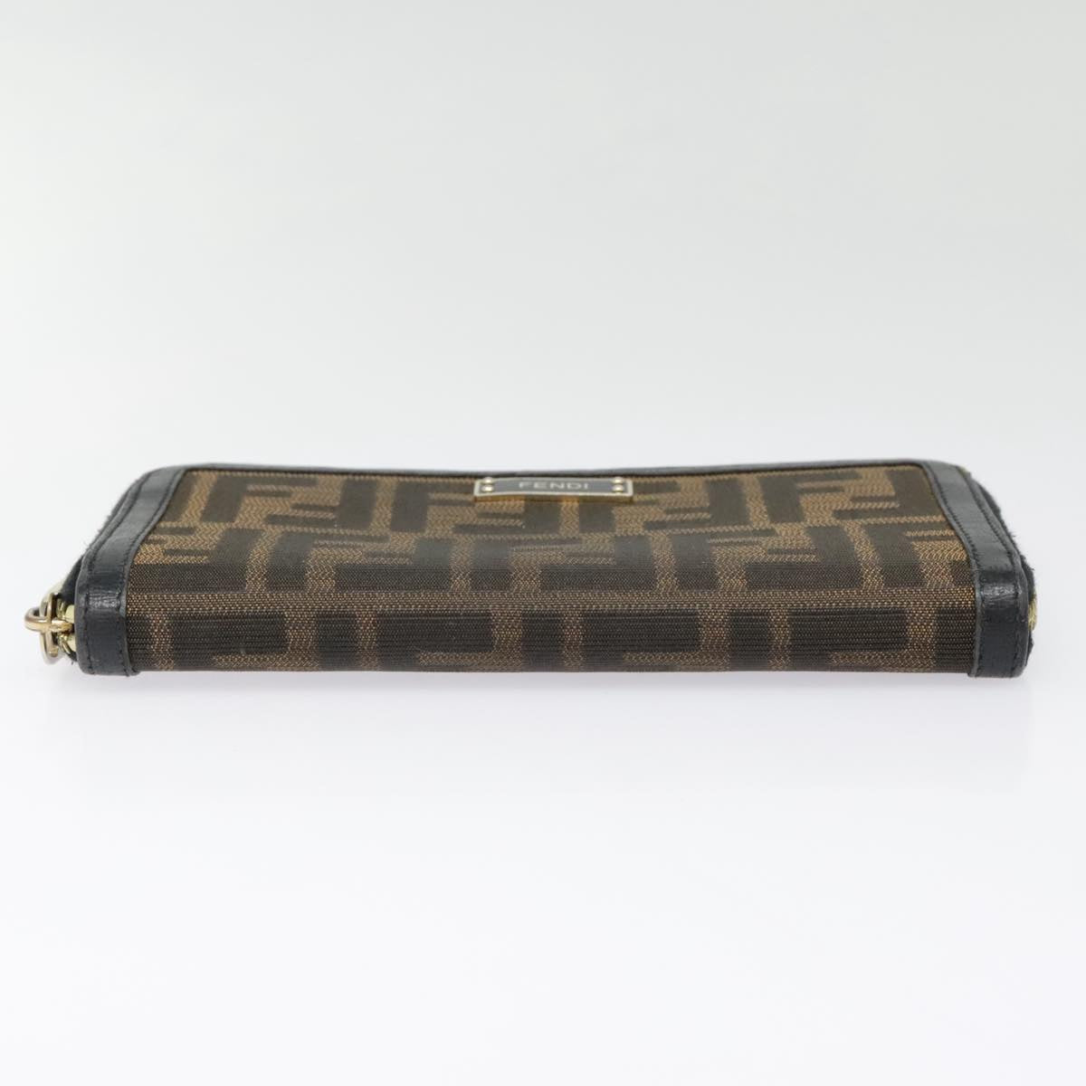 FENDI Zucca Canvas Wallet Black Brown gold Auth yk15225