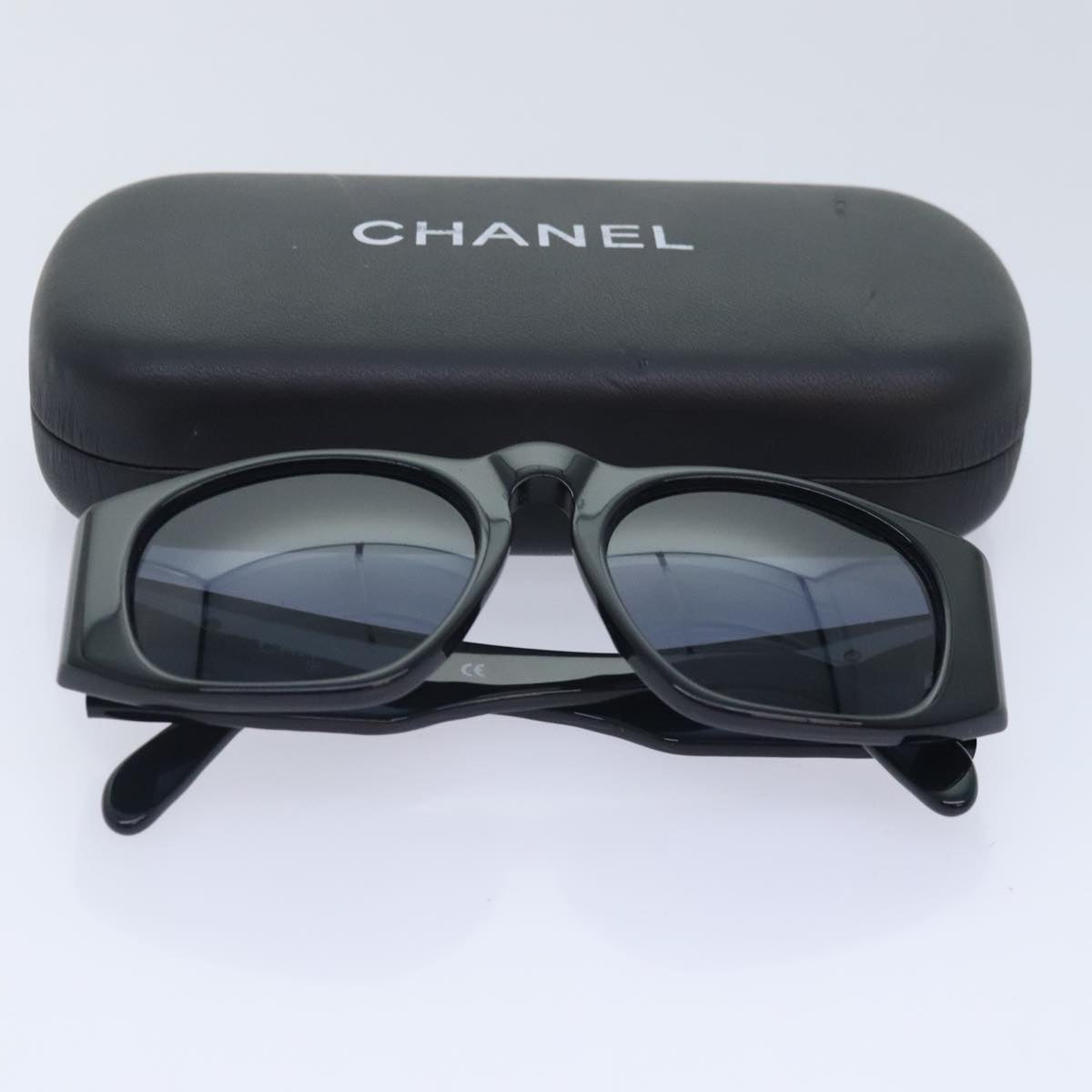 CHANEL COCO Mark Sunglasses plastic Black CC Auth yk15227