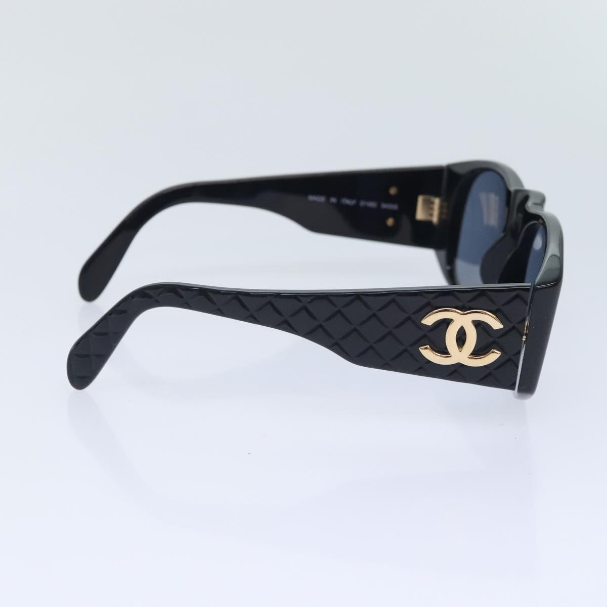 CHANEL COCO Mark Sunglasses plastic Black CC Auth yk15227