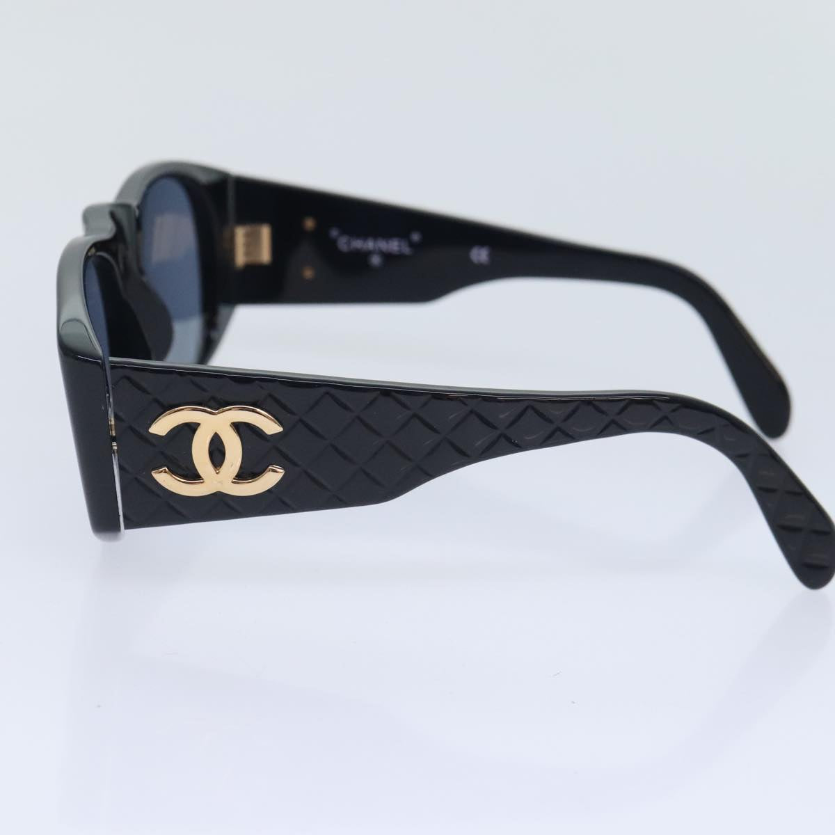 CHANEL COCO Mark Sunglasses plastic Black CC Auth yk15227