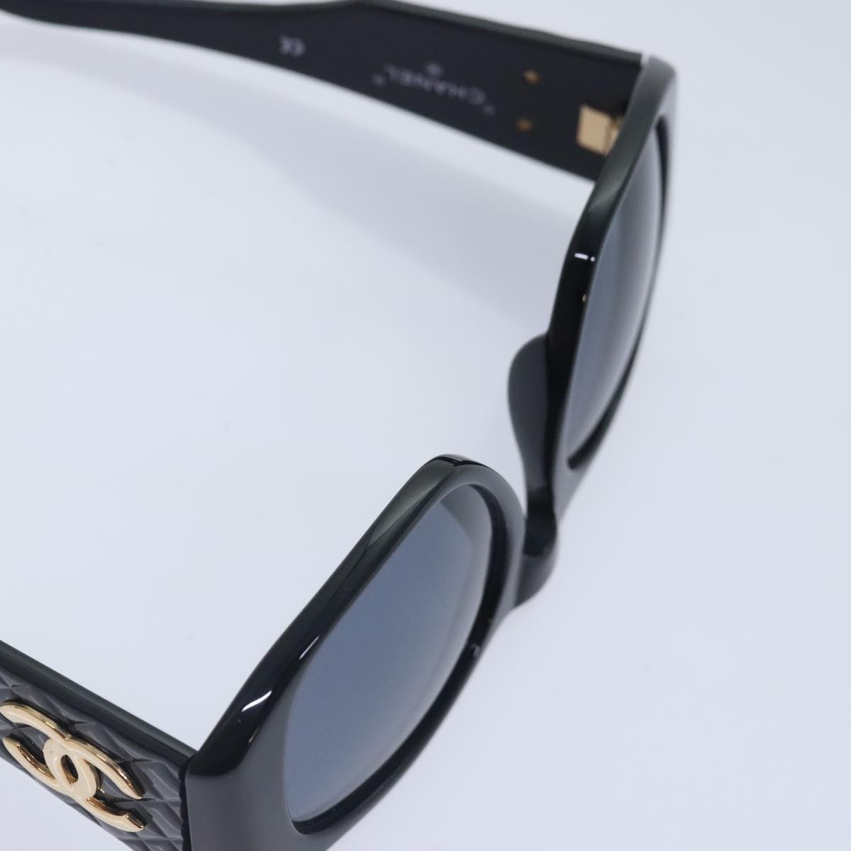 CHANEL COCO Mark Sunglasses plastic Black CC Auth yk15227