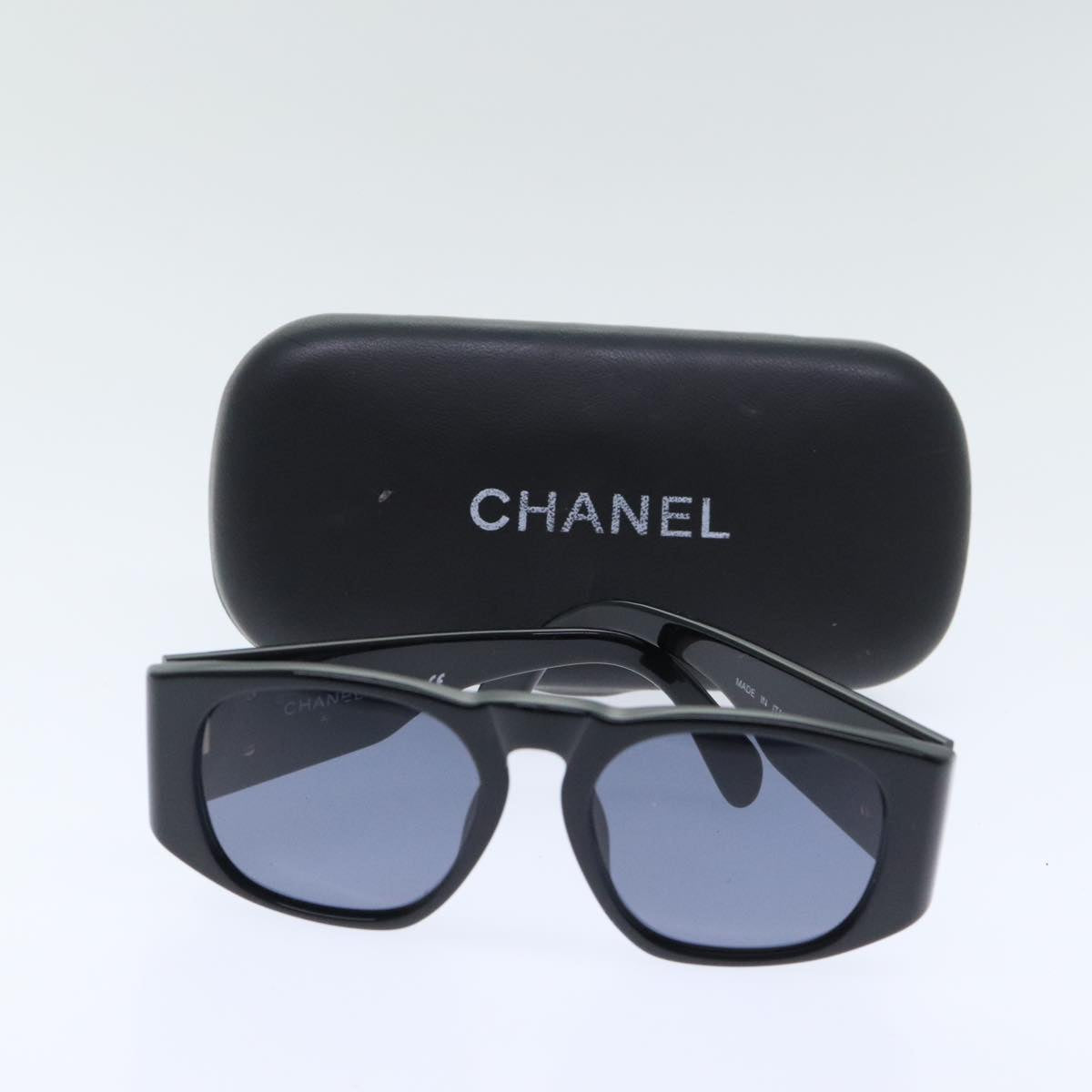 CHANEL COCO Mark Sunglasses plastic Black CC Auth yk15228