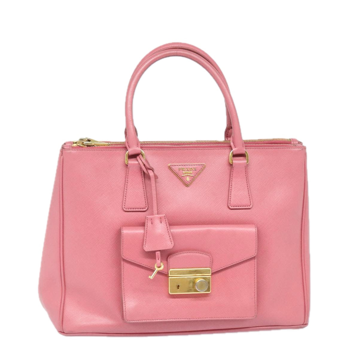 PRADA Hand Bag Safiano leather Pink Gold Auth yk15229