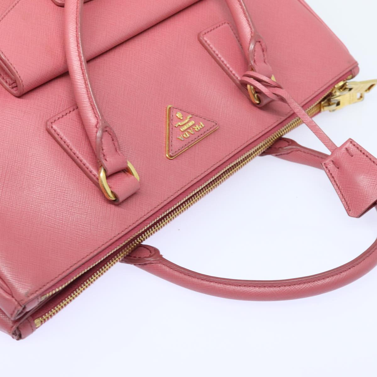 PRADA Hand Bag Safiano leather Pink Gold Auth yk15229