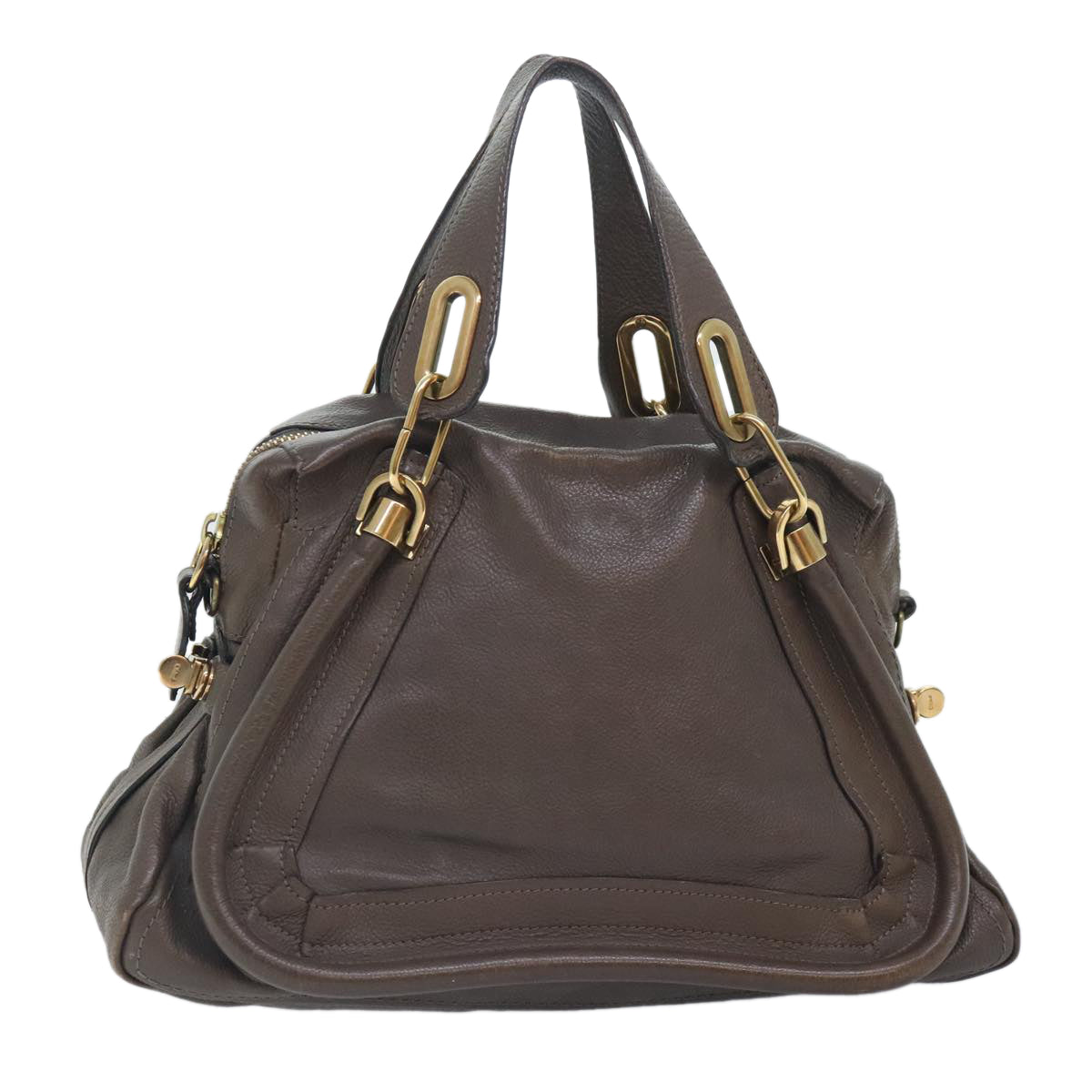 Chloe Paraty Hand Bag Leather 2way Brown Gold Auth yk15233