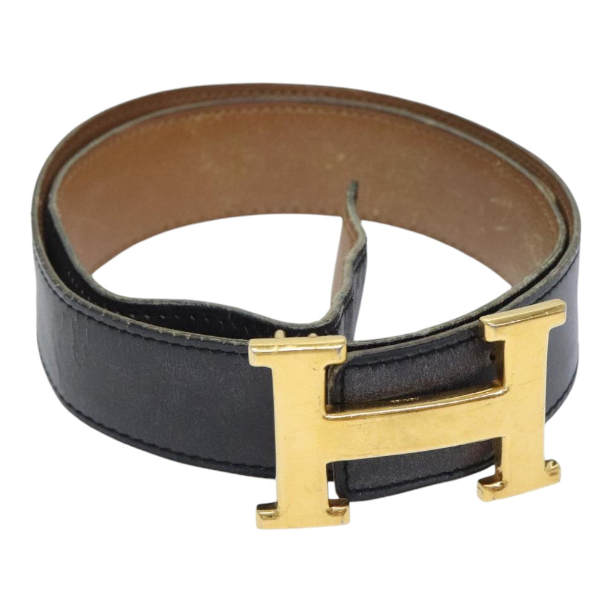 HERMES Constance belt Belt Leather 30.3"" Black Gold Auth yk15235