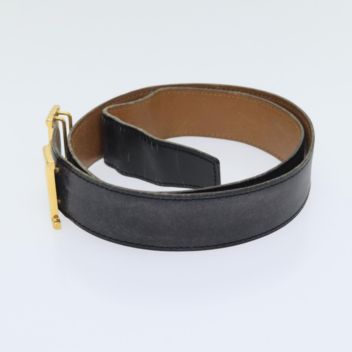 HERMES Constance belt Belt Leather 30.3"" Black Gold Auth yk15235