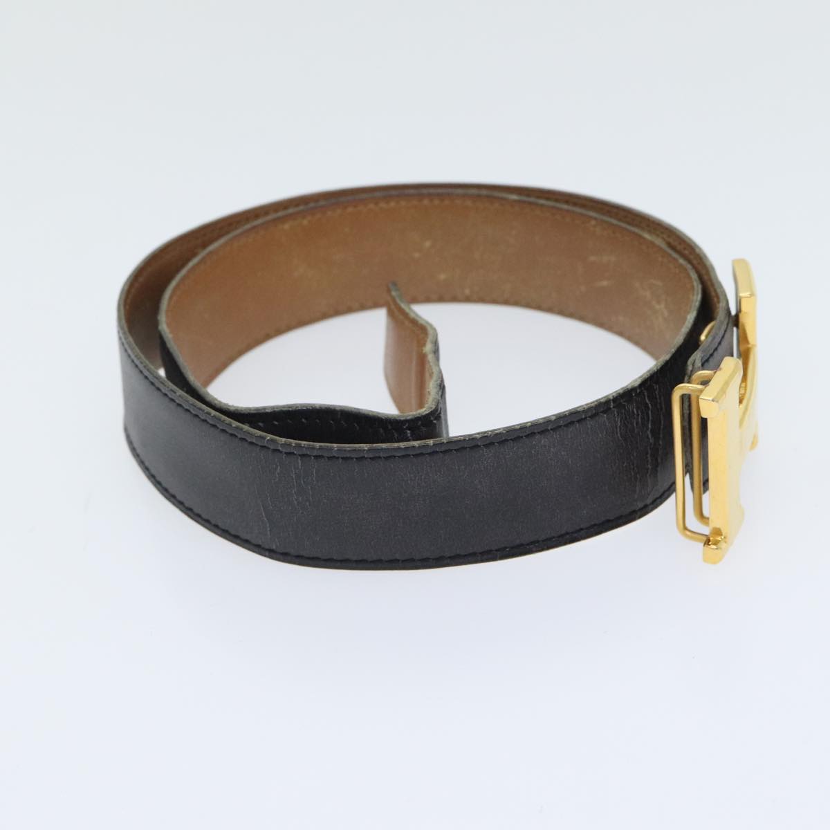 HERMES Constance belt Belt Leather 30.3"" Black Gold Auth yk15235