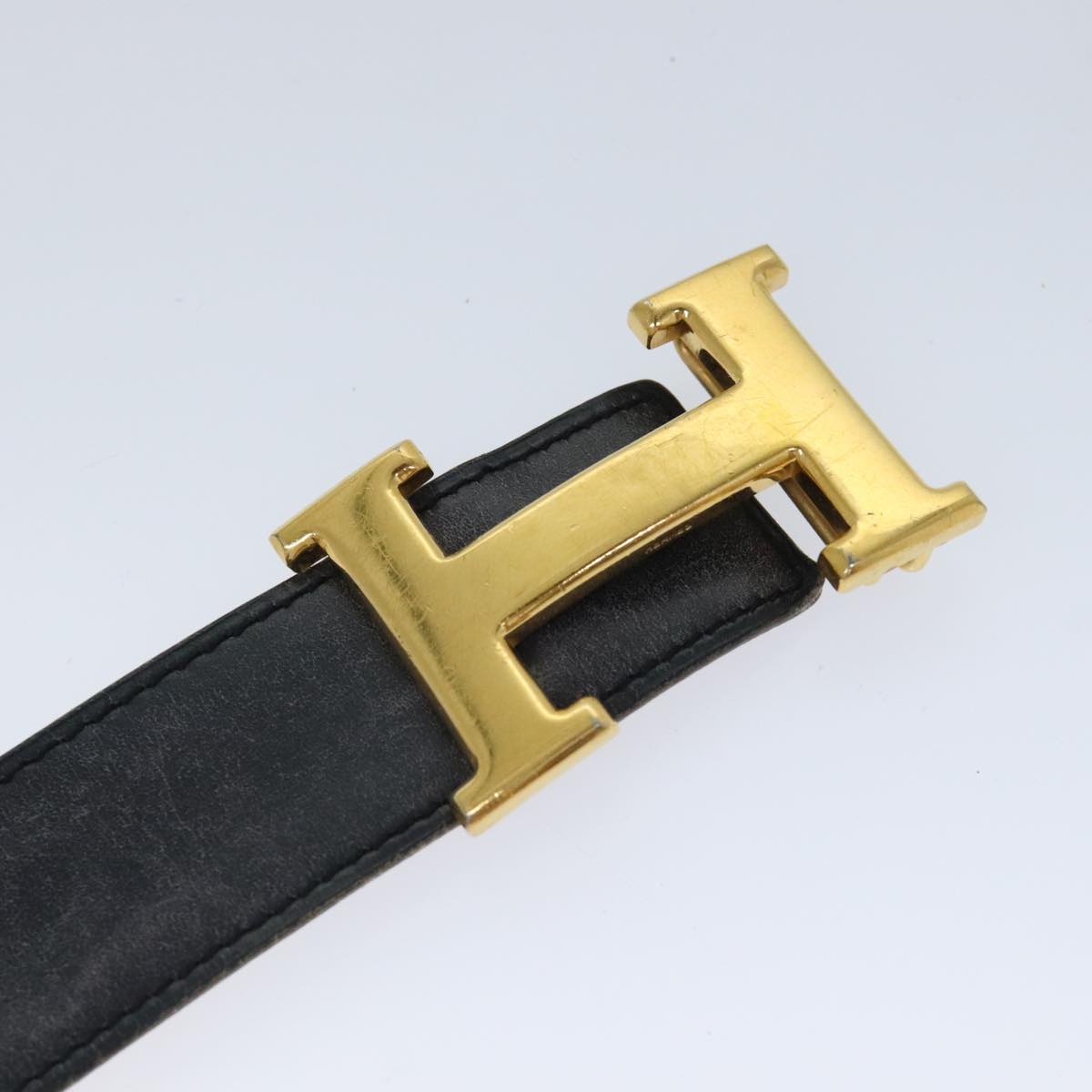 HERMES Constance belt Belt Leather 30.3"" Black Gold Auth yk15235