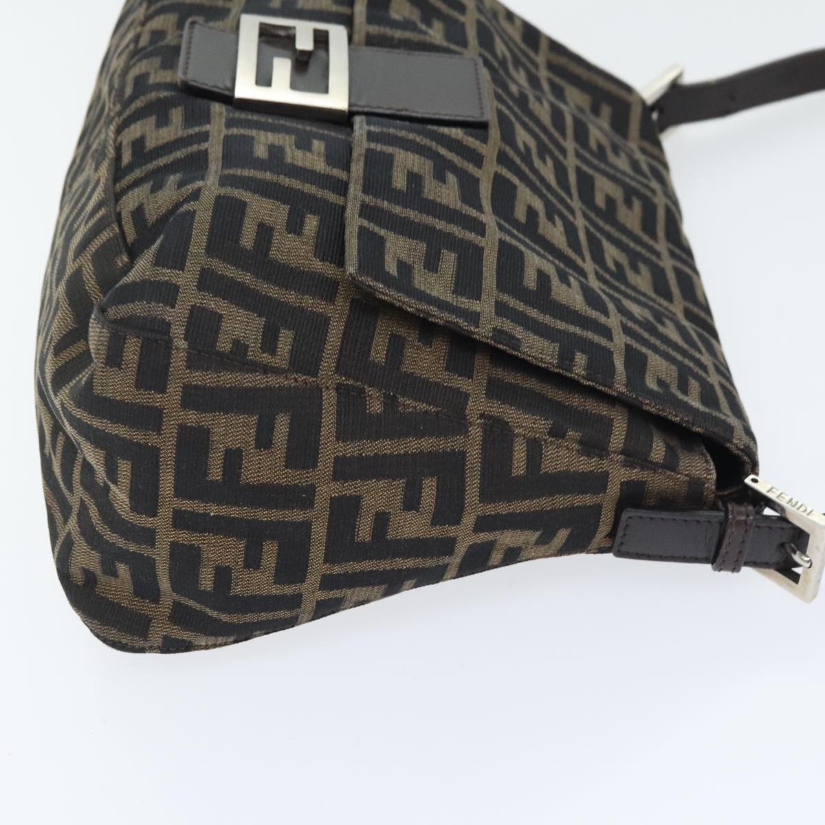 FENDI Zucca Canvas Mamma Baguette Shoulder Bag Brown Black Silver Auth yk15236