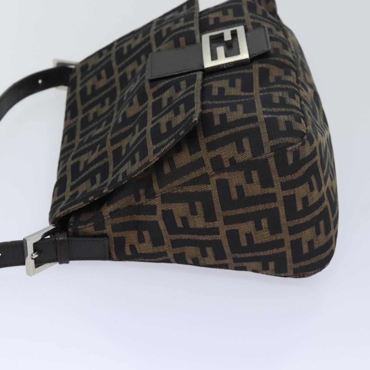 FENDI Zucca Canvas Mamma Baguette Shoulder Bag Brown Black Silver Auth yk15236