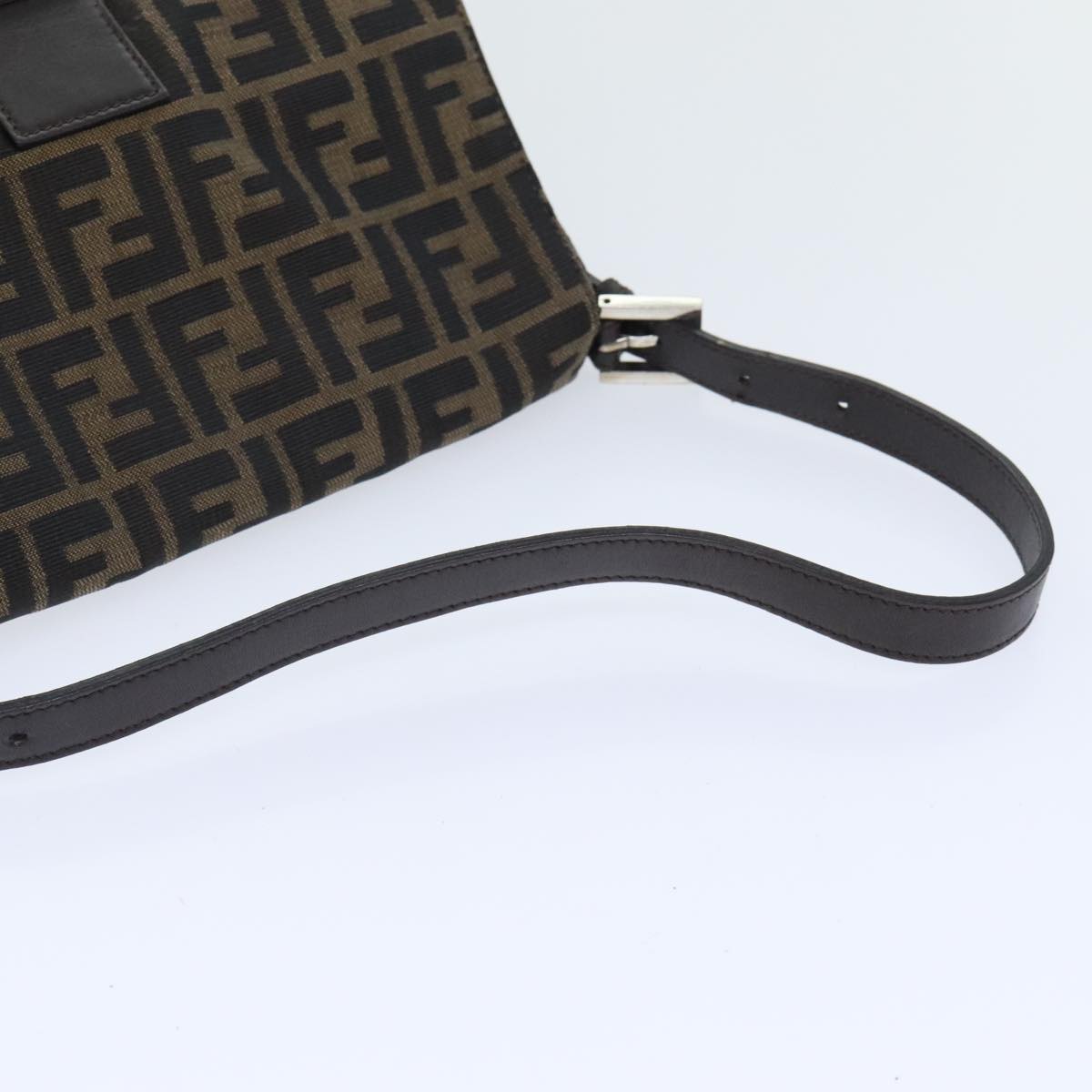 FENDI Zucca Canvas Mamma Baguette Shoulder Bag Brown Black Silver Auth yk15236