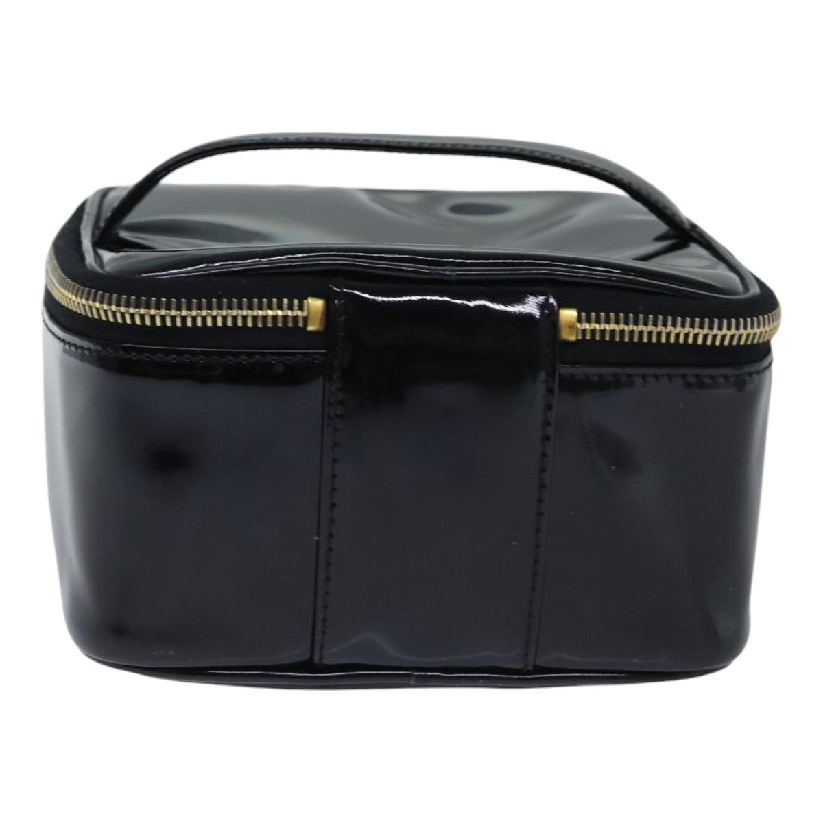 CHANEL COCO Mark Vanity Pouch Patent leather Black Gold CC Auth yk15241 - 0