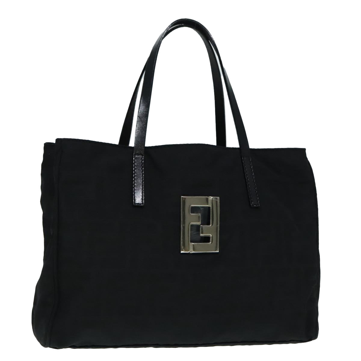 FENDI Zucca Canvas Hand Bag Silver Black Auth yk15243