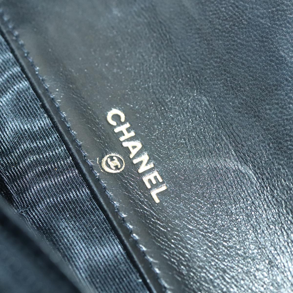 CHANEL COCO Mark Wallet Patent leather Black Gold CC Auth yk15246