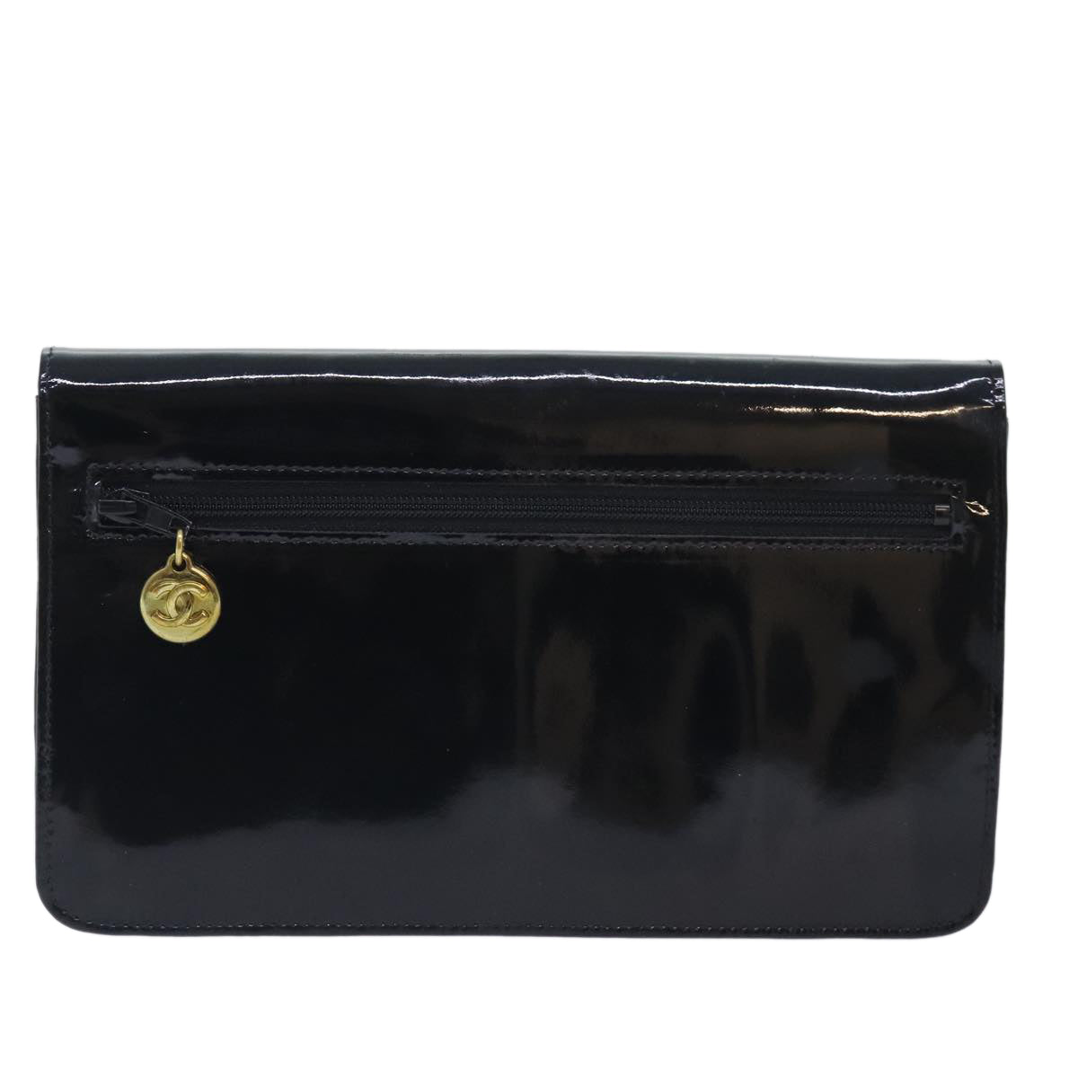 CHANEL COCO Mark Wallet Patent leather Black Gold CC Auth yk15246 - 0