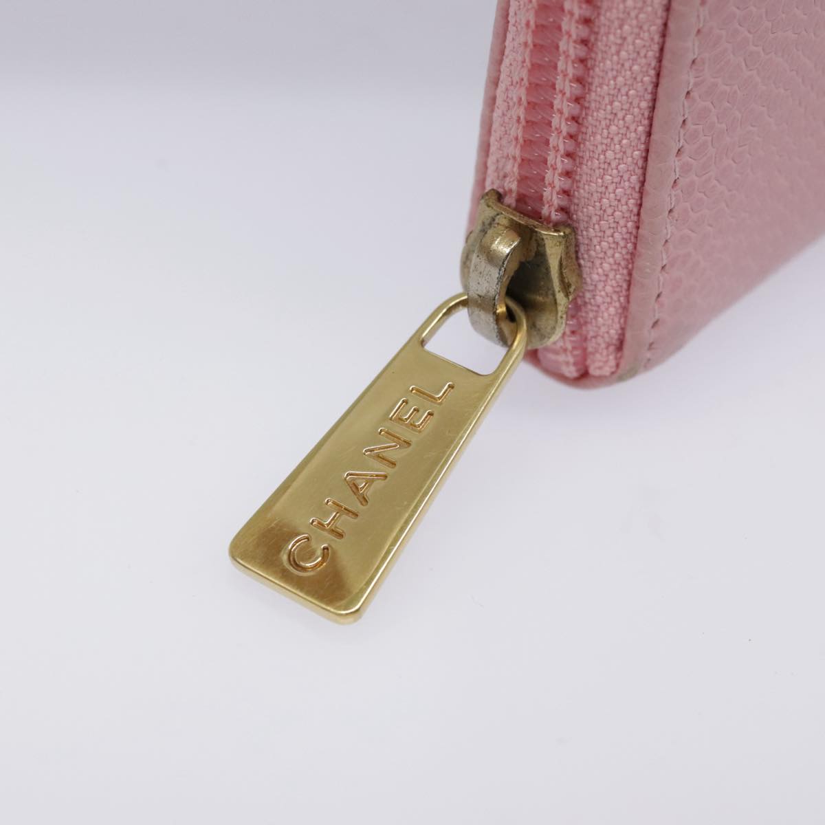 CHANEL COCO Mark Wallet Caviar Skin Pink Gold CC Auth yk15247