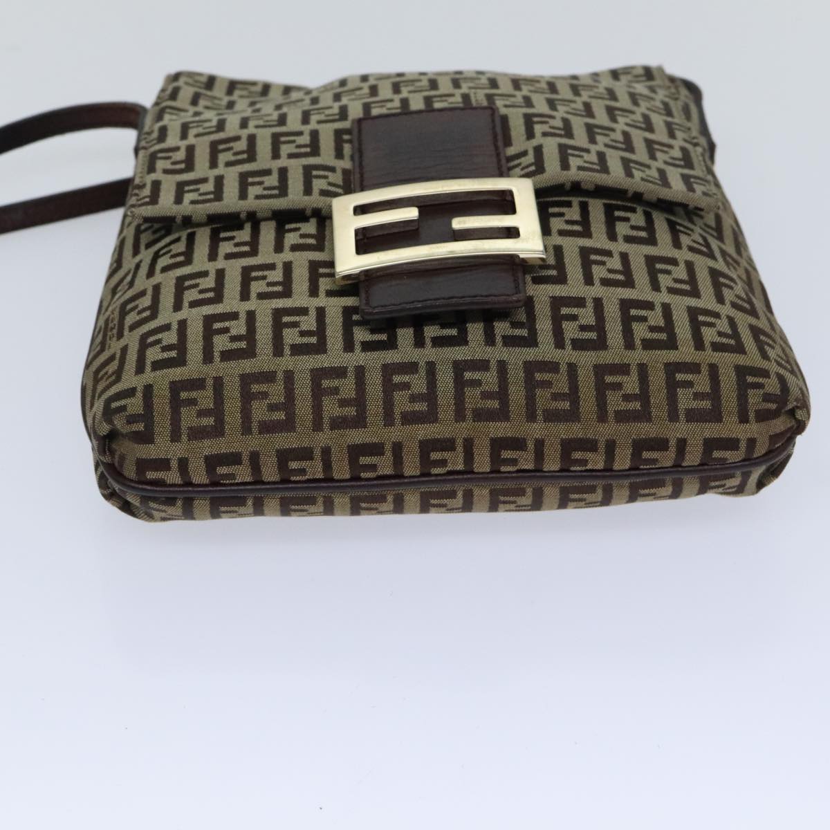 FENDI Zucchino Canvas Shoulder Bag Beige Auth yk15249