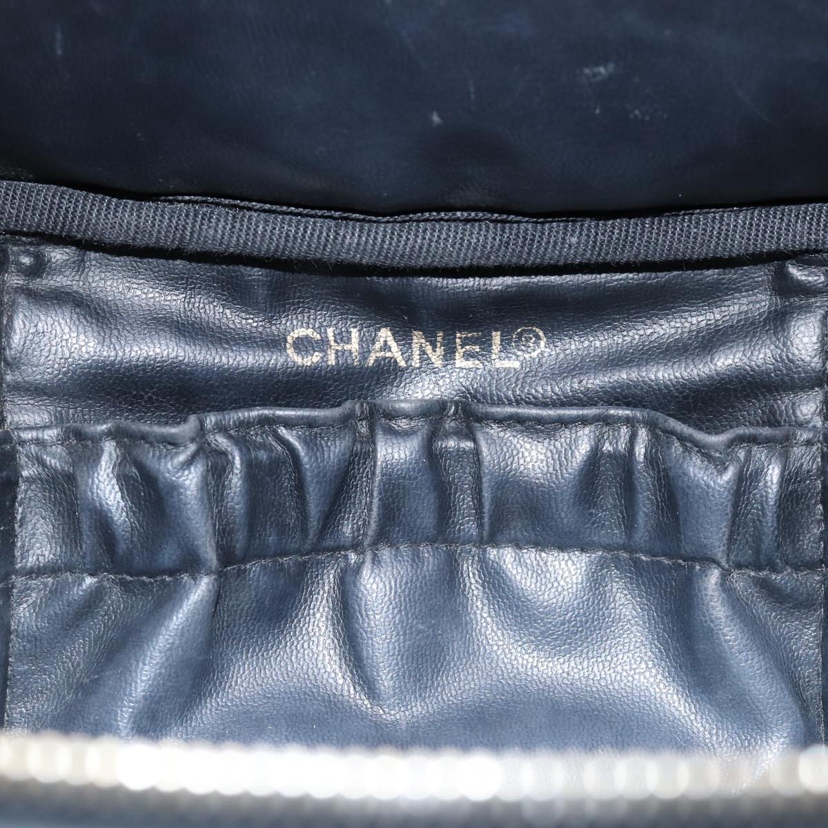 CHANEL Vanity Bicolore Pouch Leather Black Gold CC Auth yk15250