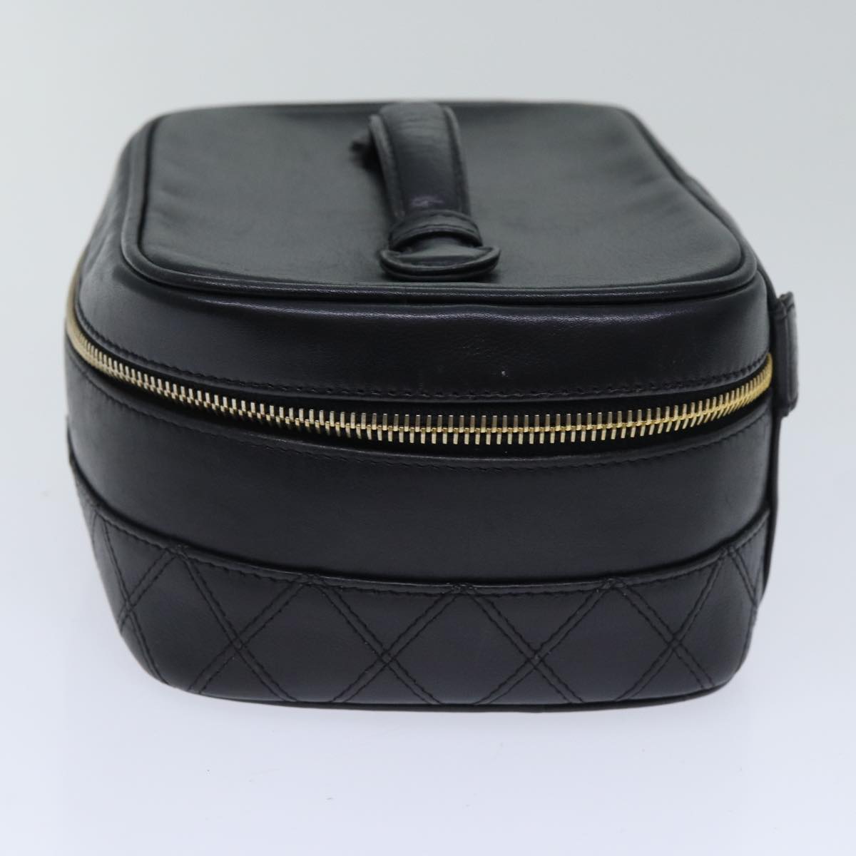 CHANEL Vanity Bicolore Pouch Leather Black Gold CC Auth yk15250