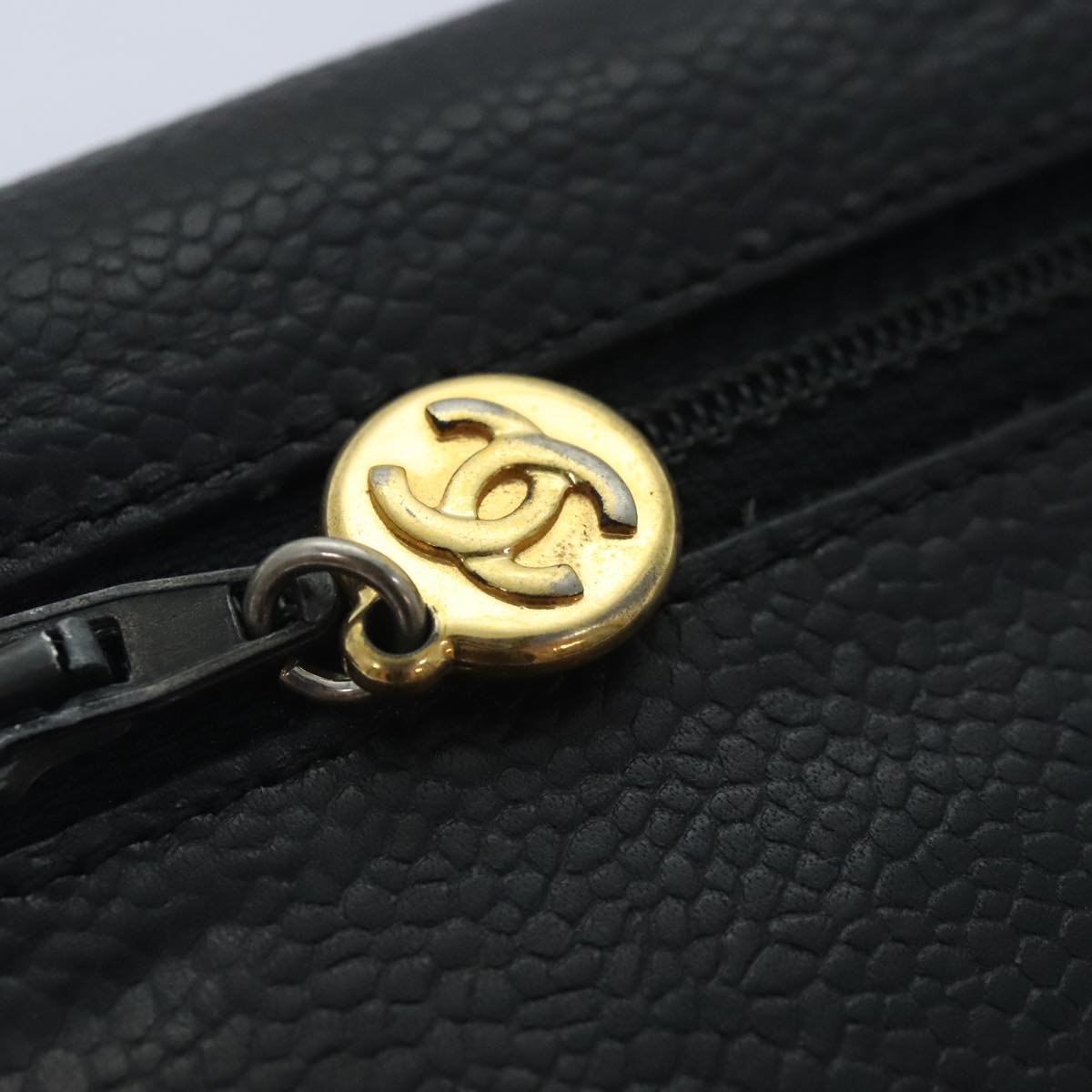 CHANEL COCO Mark Wallet Caviar Skin Black Gold CC Auth yk15253