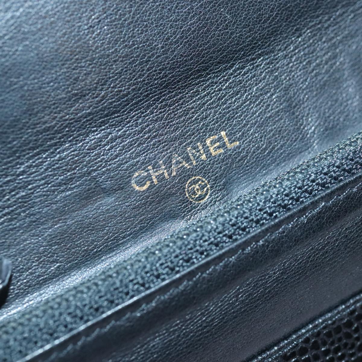 CHANEL COCO Mark Wallet Caviar Skin Black Gold CC Auth yk15253