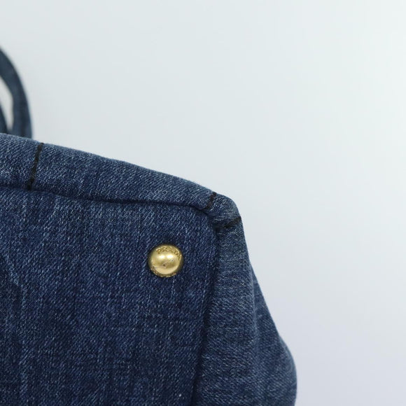 PRADA Canapa MM Hand Bag Denim Blue Gold Auth yk15254V