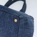 PRADA Canapa MM Hand Bag Denim Blue Gold Auth yk15254V-15