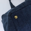 PRADA Canapa MM Hand Bag Denim Blue Gold Auth yk15254V-16